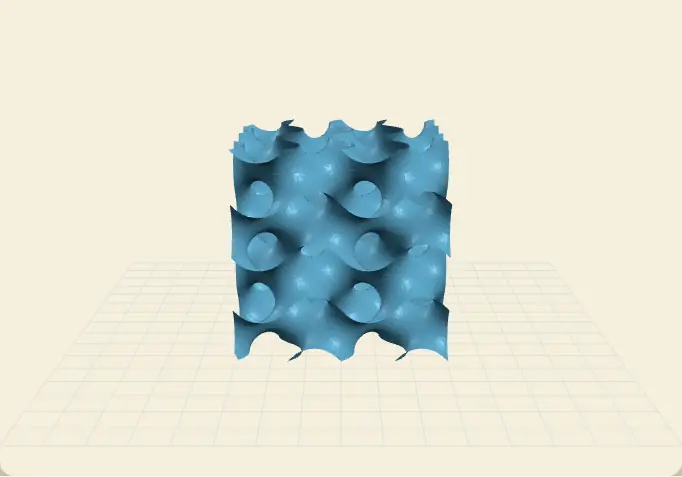 Rotating render of a custom TPMS gyroid lattice